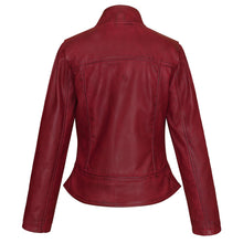 Maya Ladies Premium Soft Lightweight Burgundy Fitted Motorcycle Leather Jacket