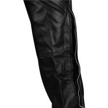 Mens Black Reflective and Vented Premium Cowhide Leather Biker Motorcycle Riding Chaps