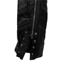 Mens Black Reflective and Vented Premium Cowhide Leather Biker Motorcycle Riding Chaps