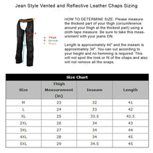 Mens Black Reflective and Vented Premium Cowhide Leather Biker Motorcycle Riding Chaps