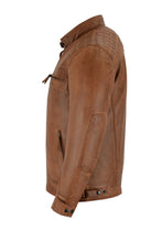 Mens Cafe Racer Waxed Lambskin Austin Brown Motorcycle Leather Jacket