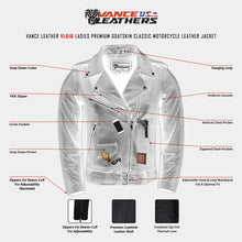 VL616 Vance Leather Ladies Premium Lightweight Goatskin Classic Motorcycle Leather Jacket MCJ infographic