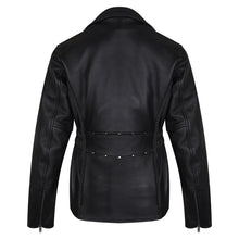 Women's Black Soft Cowhide Braided and Studded Biker Motorcycle Riding Jacket