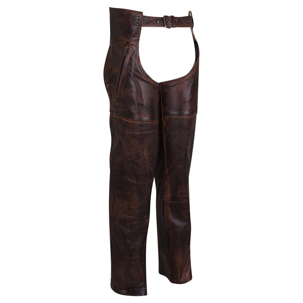 Unisex Vintage Distressed Brown Biker Motorcycle Leather Chaps