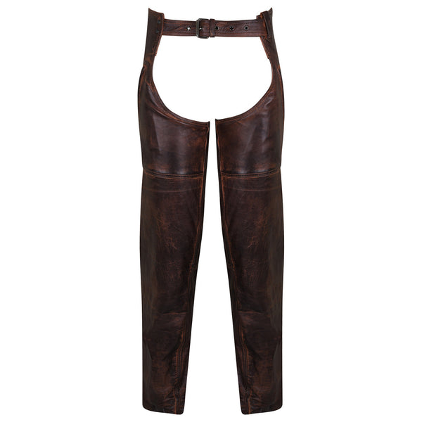 Unisex Vintage Distressed Brown Biker Motorcycle Leather Chaps