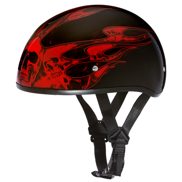 D.O.T. Daytona Skull Cap- W/ Skull Flames Red