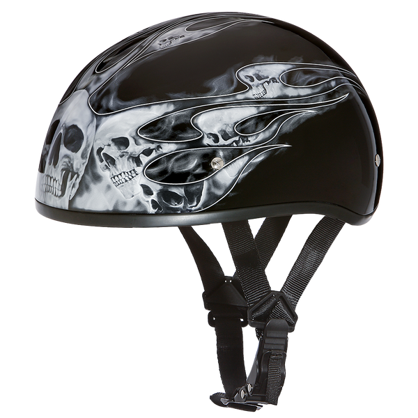 D.O.T. Daytona Skull Cap- W/ Skull Flames Silver