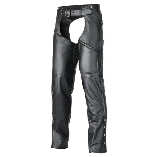 Unisex All Season Black Pant Style Premium Cowhide Motorcycle Leather Chaps