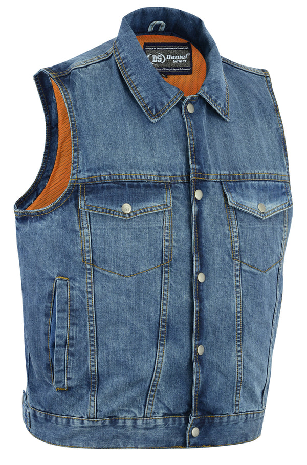 BU Snap/Zipper Front Denim Vest- Blue