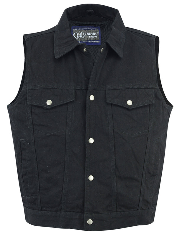 BK Snap/Zipper Front Denim Vest- Black