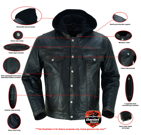 Men's Lightweight Drum Dyed Distressed Naked Lambskin Jacket