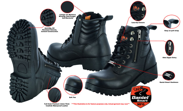 Women's Side Zipper Plain Toe Boots