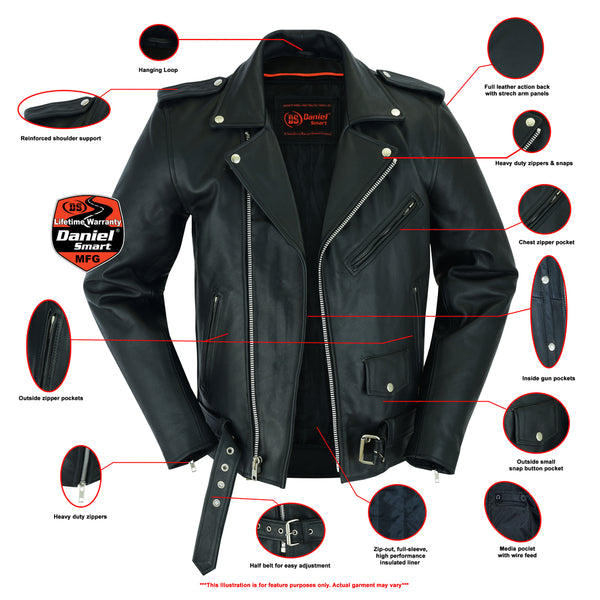 TALL Men's Classic Plain Side Police Style M/C Jacket - TALL