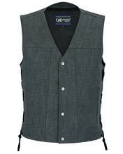 Men's Rough Rub-Off Raw Finish Broken Gray Denim Vest