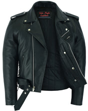 Economy Motorcycle Classic Biker Leather Jacket - Side Laces