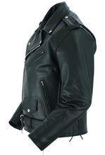 Economy Motorcycle Classic Biker Leather Jacket - Side Laces