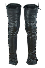 Women's Black Thigh High Leather Side Lace Leggings