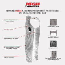 HM814DG Vance Leather High Mileage Distressed Grey Leather Chap infographic