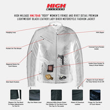 HML704B High Mileage Ladies Black Fringe and Rivet Leather Jacket infographic