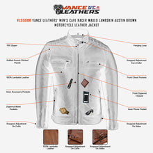 VL550Br Vance Leathers' Men's Cafe Racer Waxed Lambskin Austin Brown Motorcycle Leather Jacket infographic