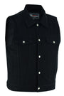 Mens Black Jean Style Denim Motorcycle Vest - Side