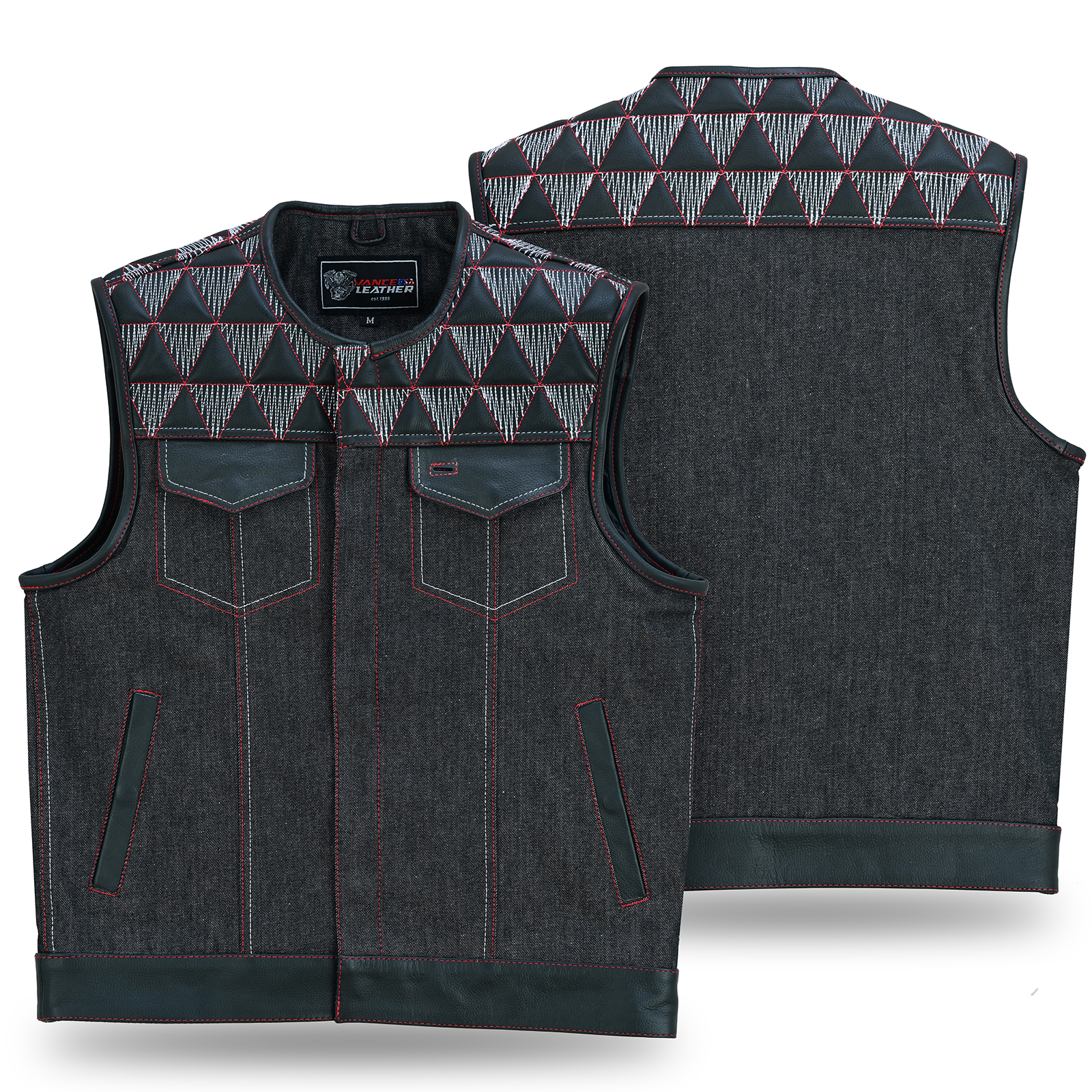 Men's Denim & Leather Motorcycle Vest with Conceal Carry