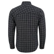 mens-dark-truffle-long-sleeve-plaid-button-down-casual-flannel-shirt-corduroy-collar-cuffs-back-view
