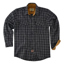 mens-dark-truffle-long-sleeve-plaid-button-down-casual-flannel-shirt-corduroy-collar-cuffs-flat-front-view
