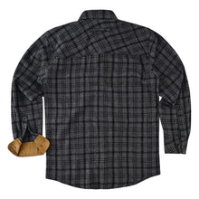 mens-dark-truffle-long-sleeve-plaid-button-down-casual-flannel-shirt-corduroy-collar-cuffs-flat-back-view