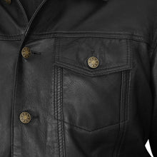 Mens Black Premium Classic Motorcycle Trucker Leather Jacket