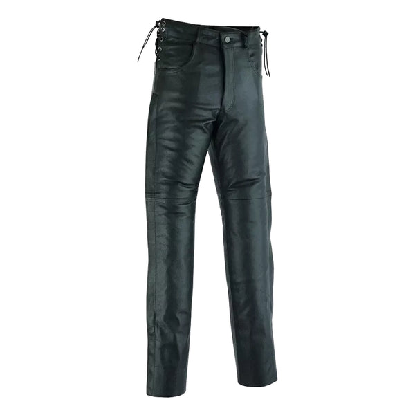 Mens Black Premium Cowhide Biker Motorcycle Leather Chap Pants / Overpants