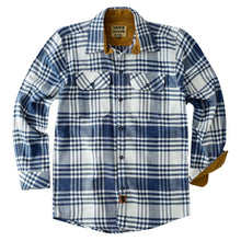 Men's Glacier Blue & White Long Sleeve Plaid Button Down Casual Flannel Shirt - Flat