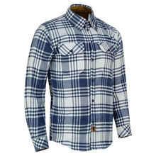 Men's Glacier Blue & White Long Sleeve Plaid Button Down Casual Flannel Shirt - Side Pose