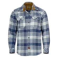 Men's Glacier Blue & White Long Sleeve Plaid Button Down Casual Flannel Shirt - Front