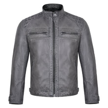 Men's Cafe Racer Waxed Lambskin Distressed Grey Motorcycle Leather Jacket - front