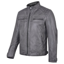 Men's Cafe Racer Waxed Lambskin Distressed Grey Motorcycle Leather Jacket - side