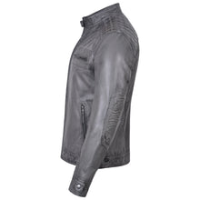 Men's Cafe Racer Waxed Lambskin Distressed Grey Motorcycle Leather Jacket - side 1