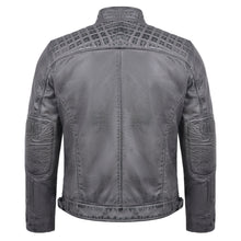 Men's Cafe Racer Waxed Lambskin Distressed Grey Motorcycle Leather Jacket - back