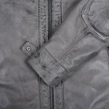 Men's Cafe Racer Waxed Lambskin Distressed Grey Motorcycle Leather Jacket - cuff