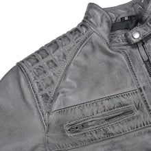 Men's Cafe Racer Waxed Lambskin Distressed Grey Motorcycle Leather Jacket - detail pic