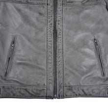Men's Cafe Racer Waxed Lambskin Distressed Grey Motorcycle Leather Jacket - hand pocket