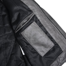 Men's Cafe Racer Waxed Lambskin Distressed Grey Motorcycle Leather Jacket - inside pocket