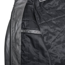 Men's Cafe Racer Waxed Lambskin Distressed Grey Motorcycle Leather Jacket - inside pockets 1