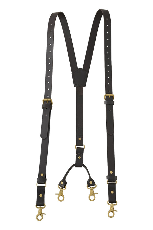 Mens Premium Leather Y-Back Suspenders, Heavy-Duty Adjustable Braces w/ Brass Swivel Snap Hooks for Jeans & Trousers