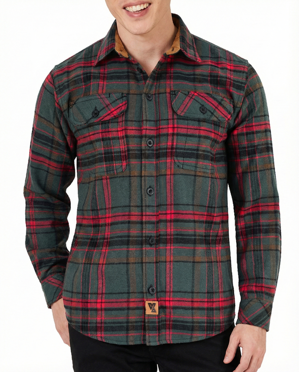 Ghost Throttle Woodlot Men's Long Sleeve Plaid Button Down Casual Flannel Shirt