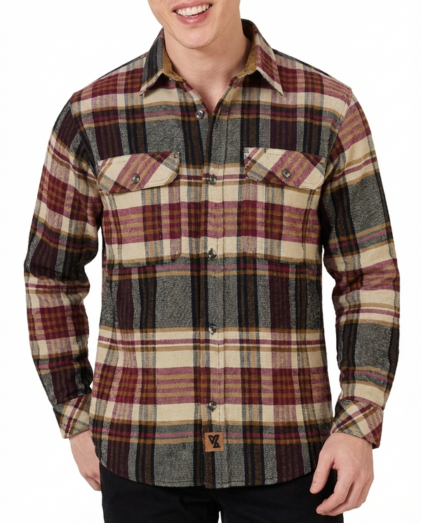 Ghost Throttle Men's Cedarwood Plaid Long Sleeve Plaid Button Down Casual Flannel Shirt