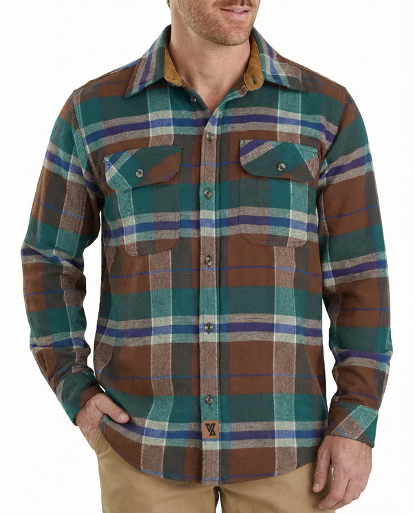 Ghost Throttle Men's Smoky Mountain Long Sleeve Plaid Button Down Casual Flannel Shirt