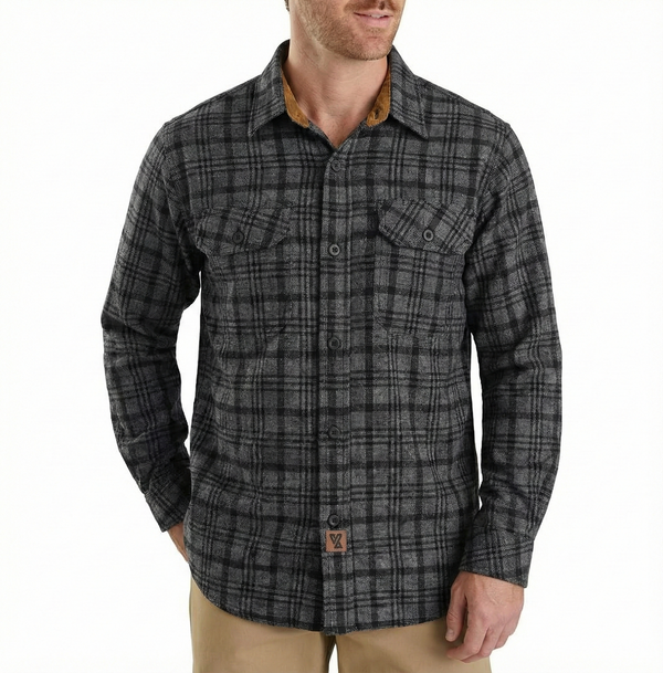 Ghost Throttle Men's Dark Truffle Long Sleeve Plaid Button Down Casual Flannel Shirt