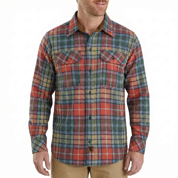 Ghost Throttle Men's Amber Color Plaid Long Sleeve Plaid Button Down Casual Flannel Shirt