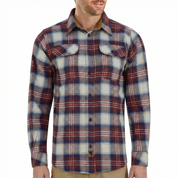 Men's Merlot Long Sleeve Plaid Button Down Casual Flannel Shirt